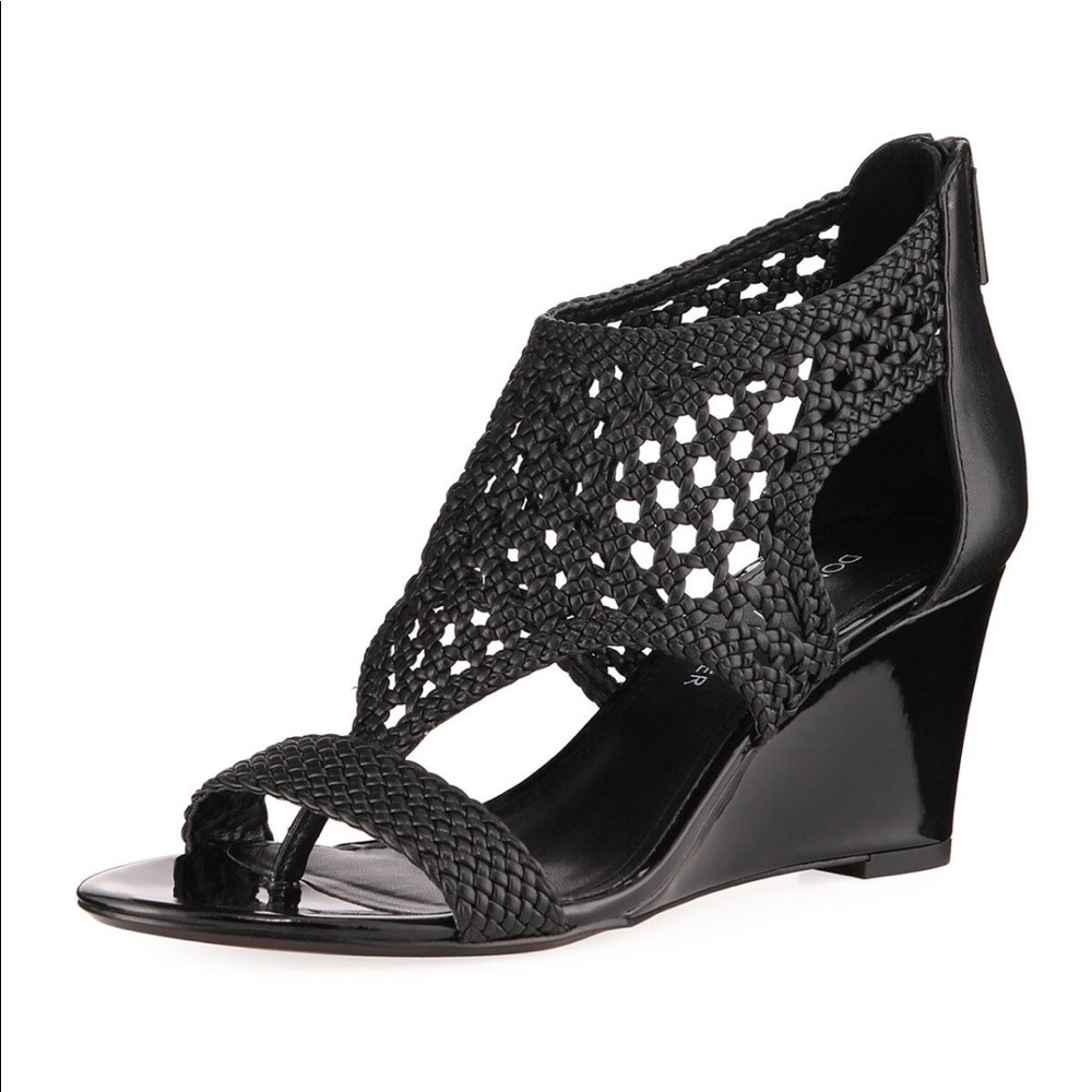 Donald Pliner Black Jolie Woven Napa Leather Wedge